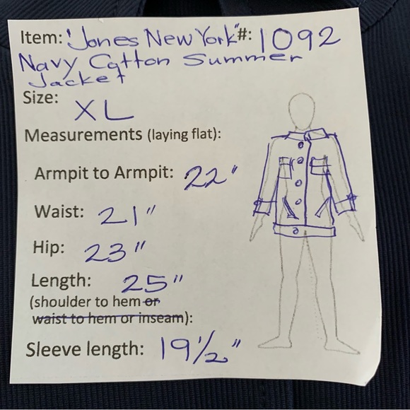 “Jones New York” Navy Cotton Spandex Summer Jacket NWT size XL - Picture 11 of 11